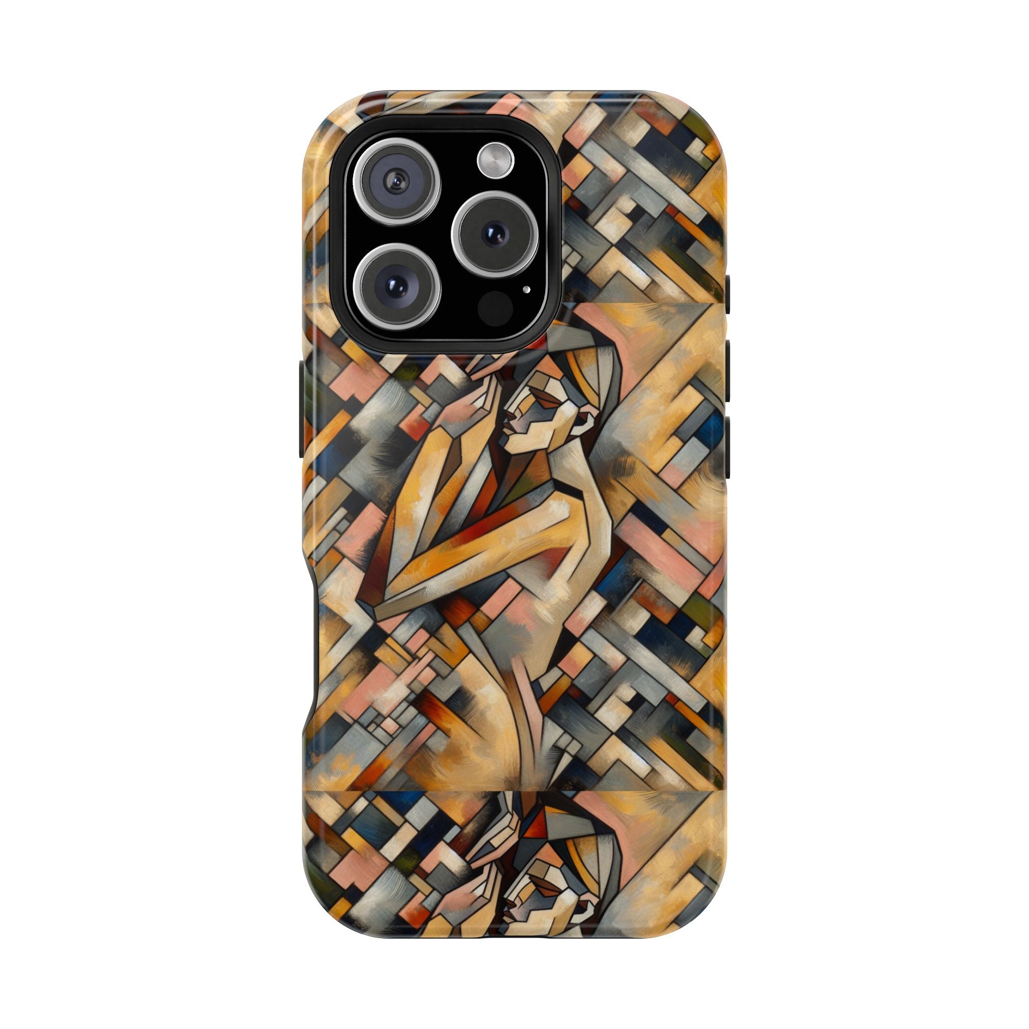 Art Deco Mosaic Phone Case — Geometric Nude Figure Impact-Resistant Case