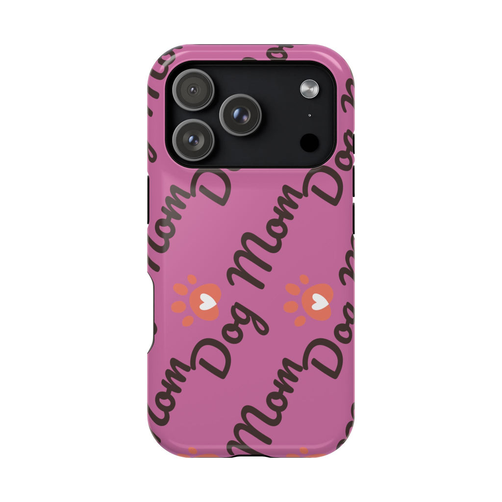 Dog Mom Pattern Impact-Resistant Phone Case — Pink Paw Print Design
