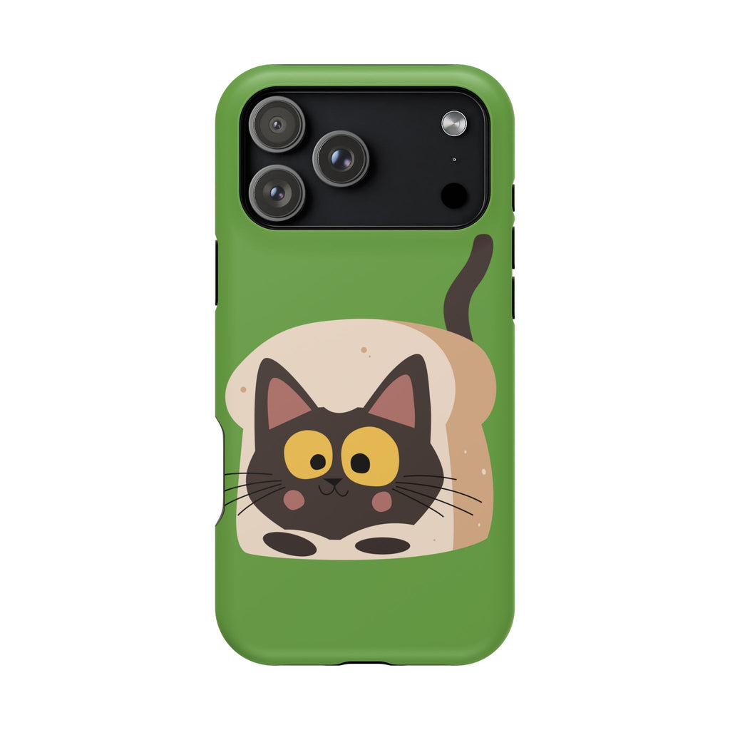 Cute Cat-in-Bread Impact-Resistant Phone Case – Green