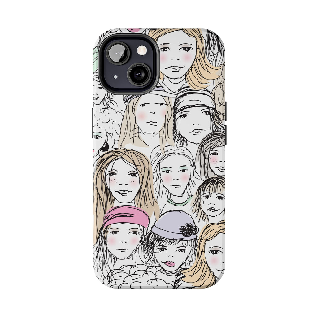 Phone Case — Hand-Drawn Faces Pattern