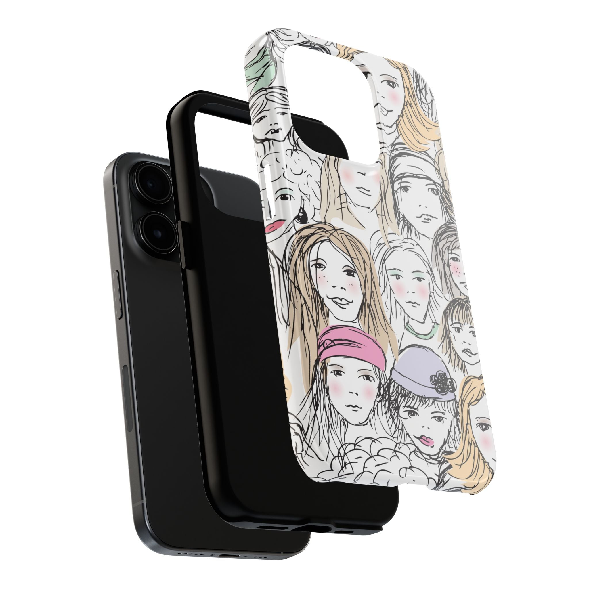 Phone Case — Hand-Drawn Faces Pattern