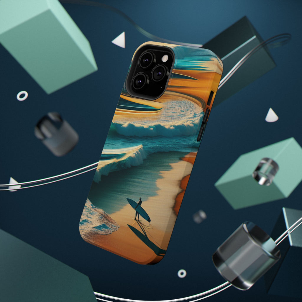 Surf Sunset Impact-Resistant Phone Case — Surfer Silhouette Beach Waves Design