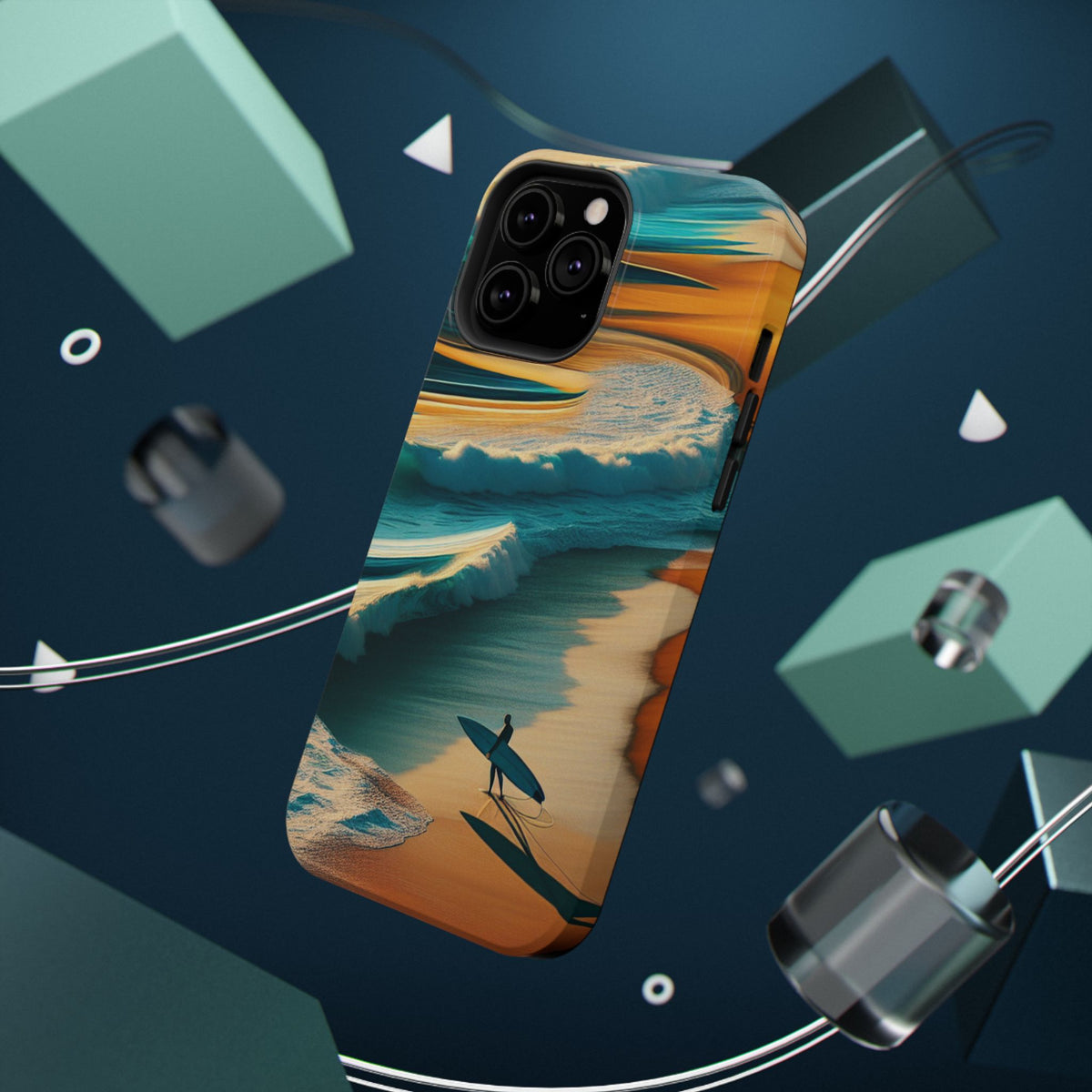 Surf Sunset Impact-Resistant Phone Case — Surfer Silhouette Beach Waves Design