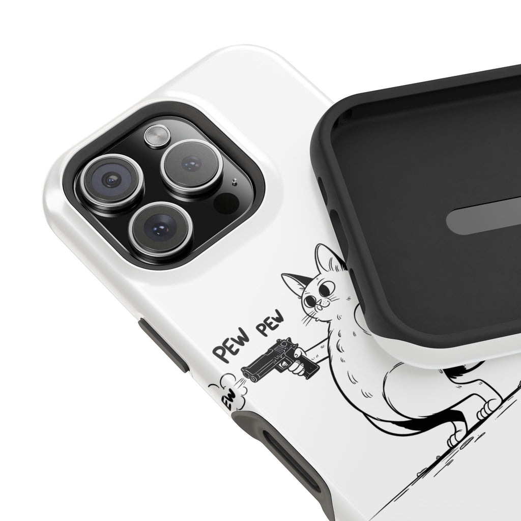Cat Shooting 'Pew Pew' Phone Case — Impact-Resistant iPhone Cover