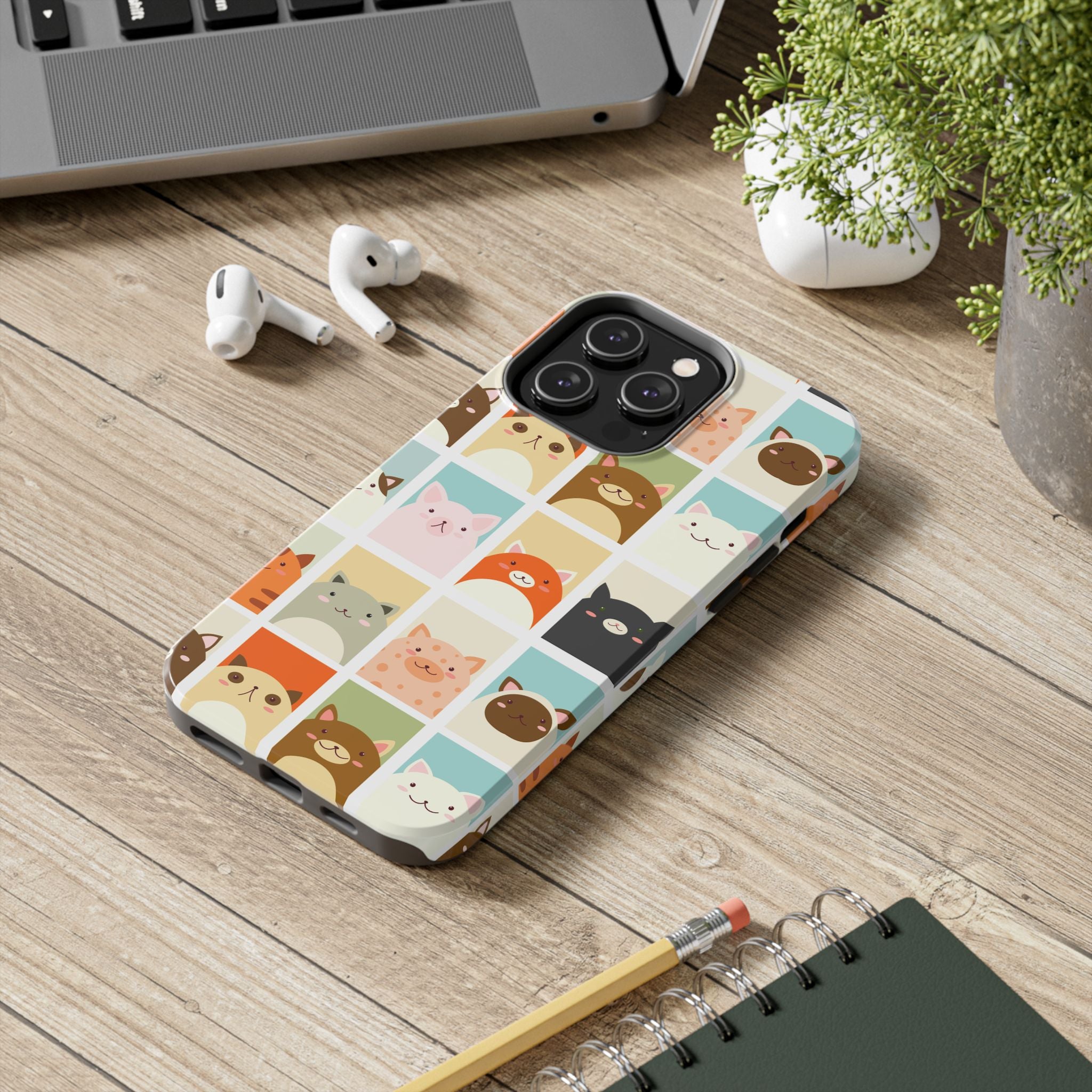 Cute Grid Cats Tough Phone Case