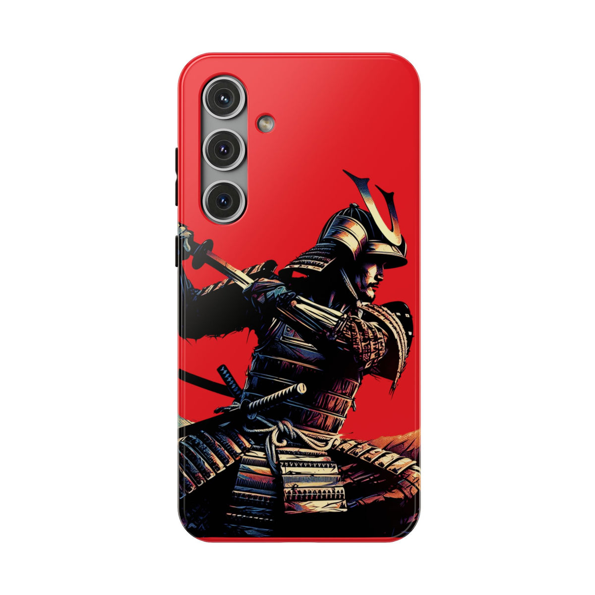 Samurai Warrior Impact Phone Case — Red Armored Swordfighter Protective Cover