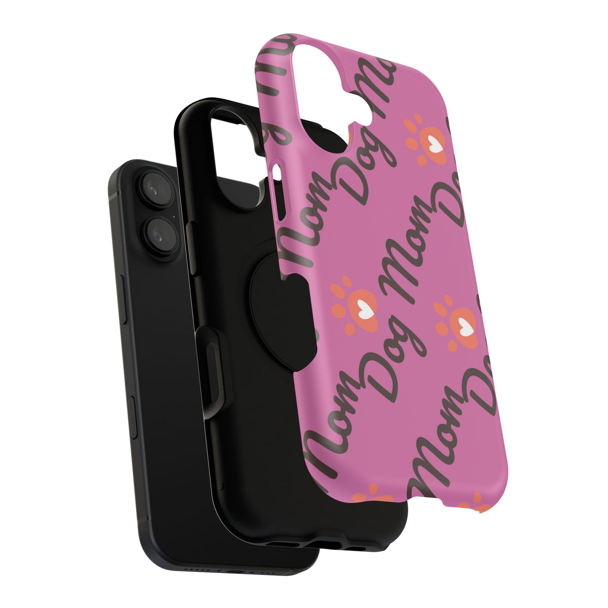 Dog Mom Pattern Impact-Resistant Phone Case — Pink Paw Print Design