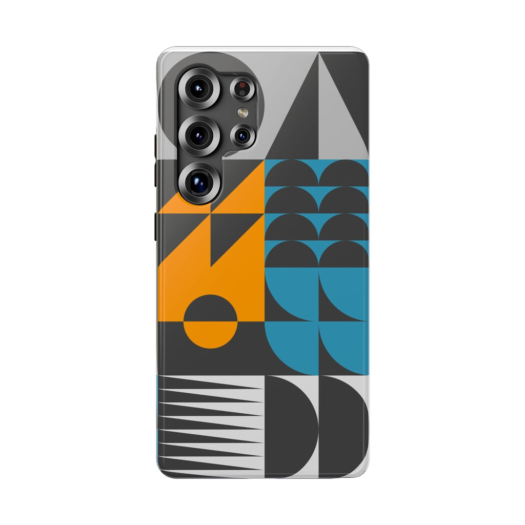 Impact-Resistant Phone Case — Mid-Century Geometric Pattern (Blue & Orange)
