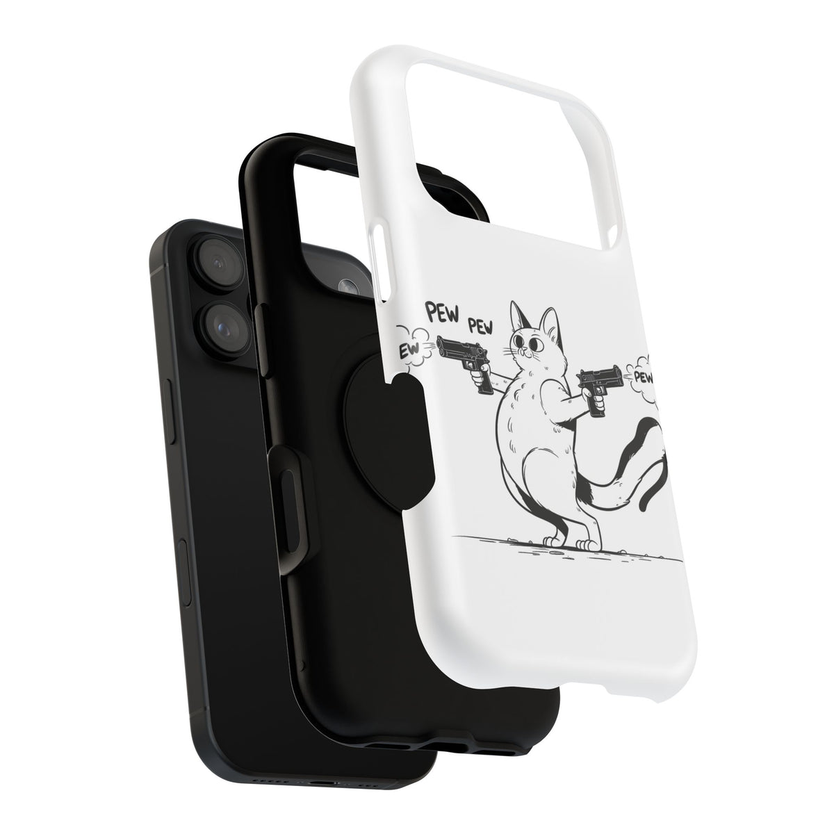 Cat Shooting 'Pew Pew' Phone Case — Impact-Resistant iPhone Cover