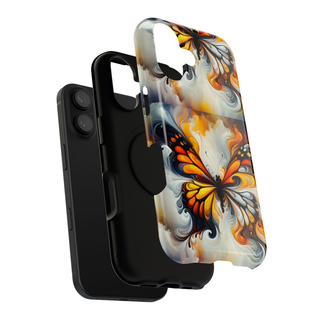 Impact-Resistant Phone Case — Orange & Black Swirl Butterfly Design