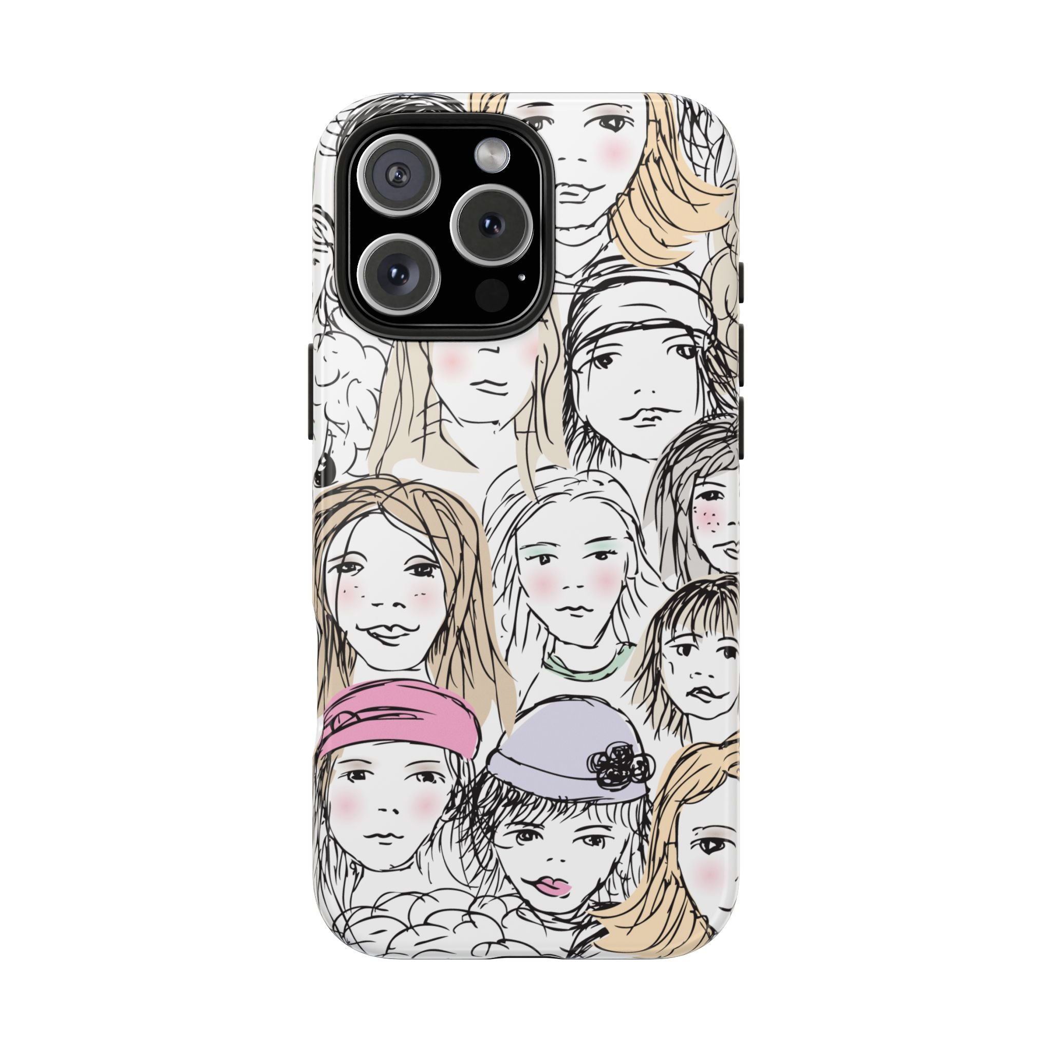 Phone Case — Hand-Drawn Faces Pattern