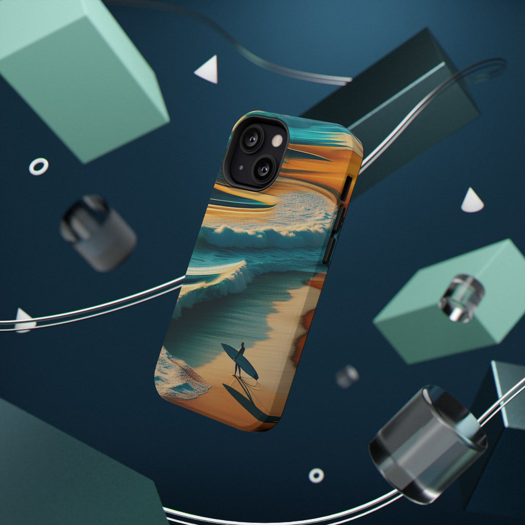 Surf Sunset Impact-Resistant Phone Case — Surfer Silhouette Beach Waves Design