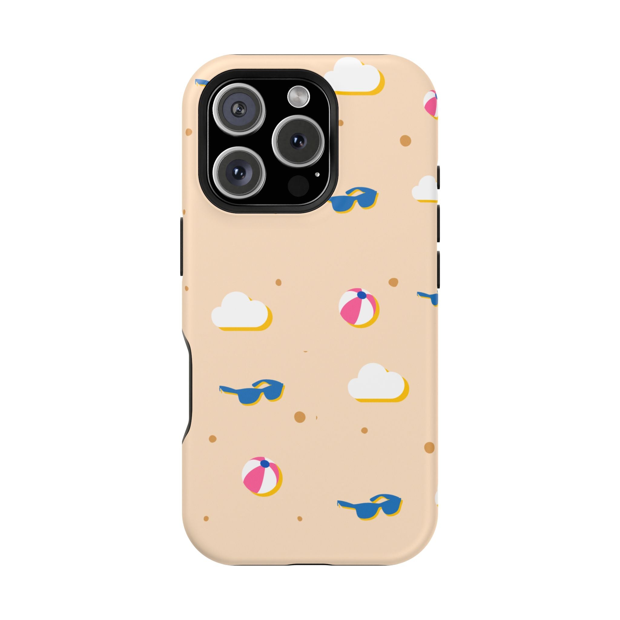 Beach Pattern Impact-Resistant Phone Case — Sunglasses, Beach Ball & Clouds Design