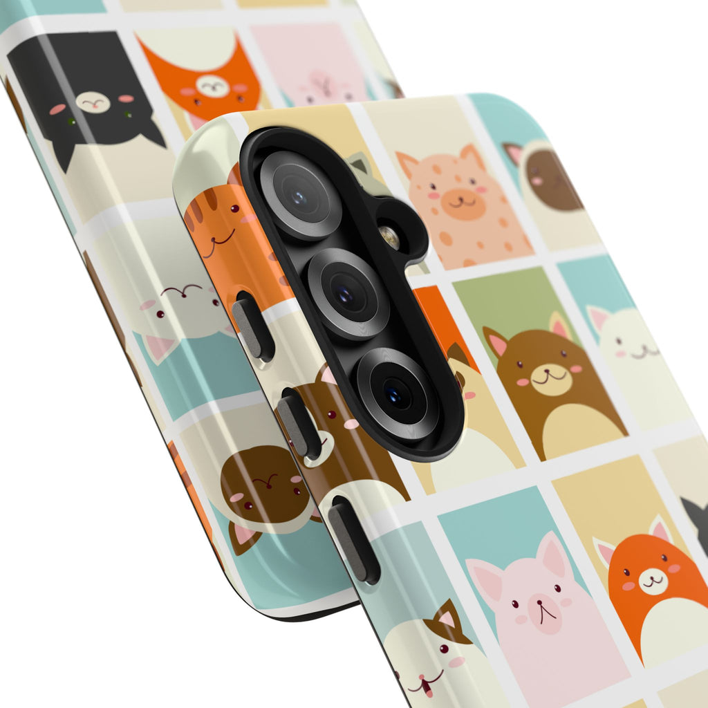 Cute Grid Cats Tough Phone Case