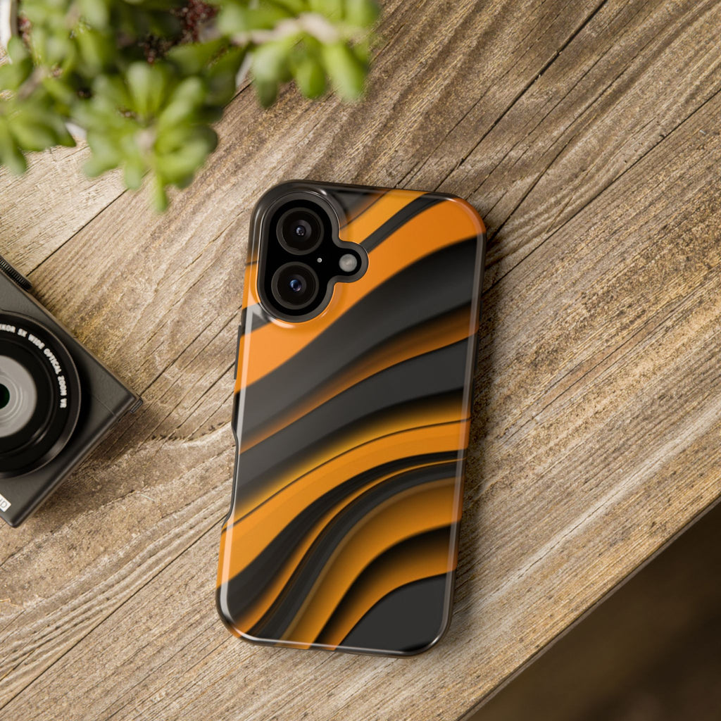 Fancy Orange & Black Wave Design Shockproof Magnetic Phone Case for iPhone/Samsung
