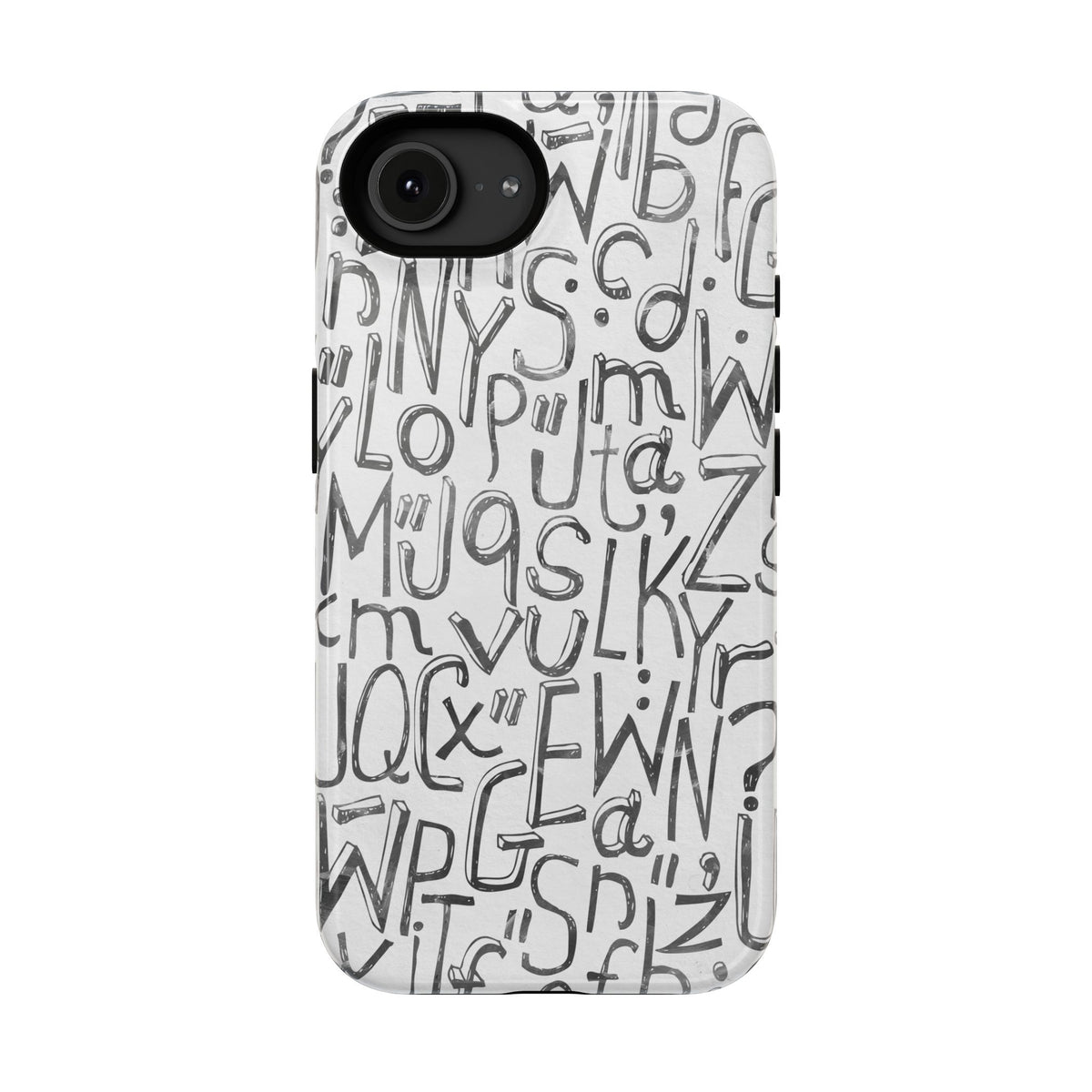 Monochrome Letter Pattern Impact-Resistant Case for iPhone