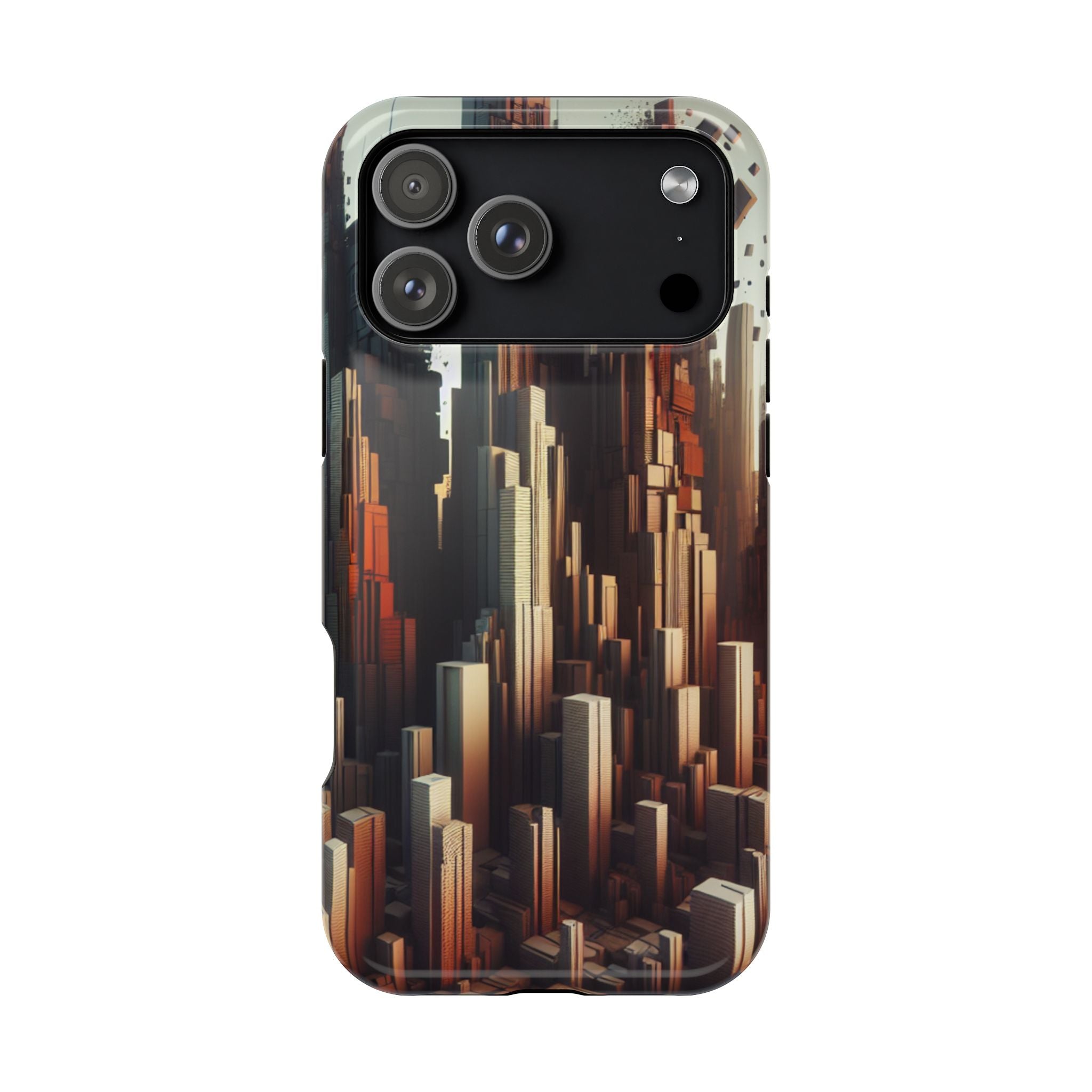 Urban Geometric Impact Resistant Phone Case - Futuristic Cityscape Design