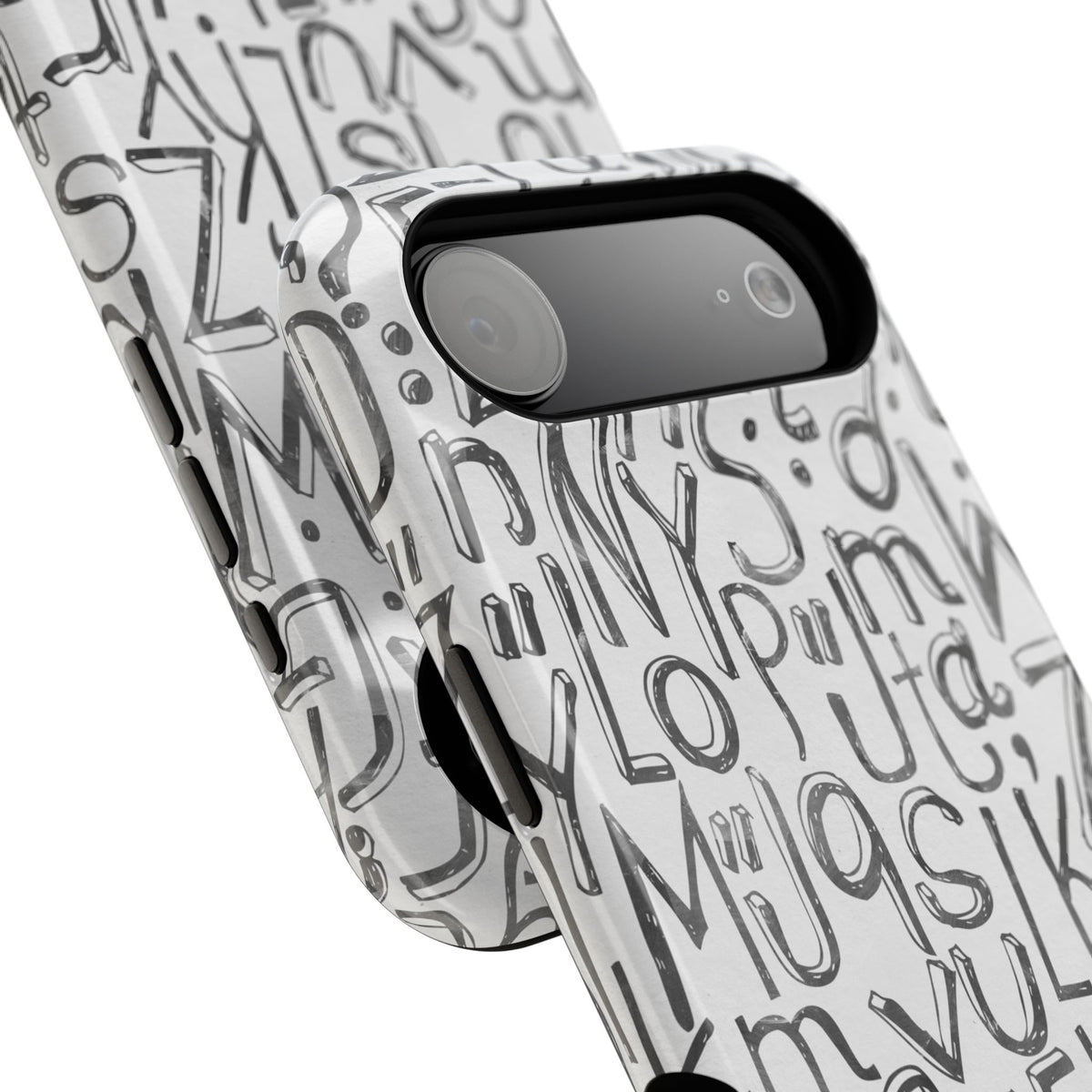 Monochrome Letter Pattern Impact-Resistant Case for iPhone