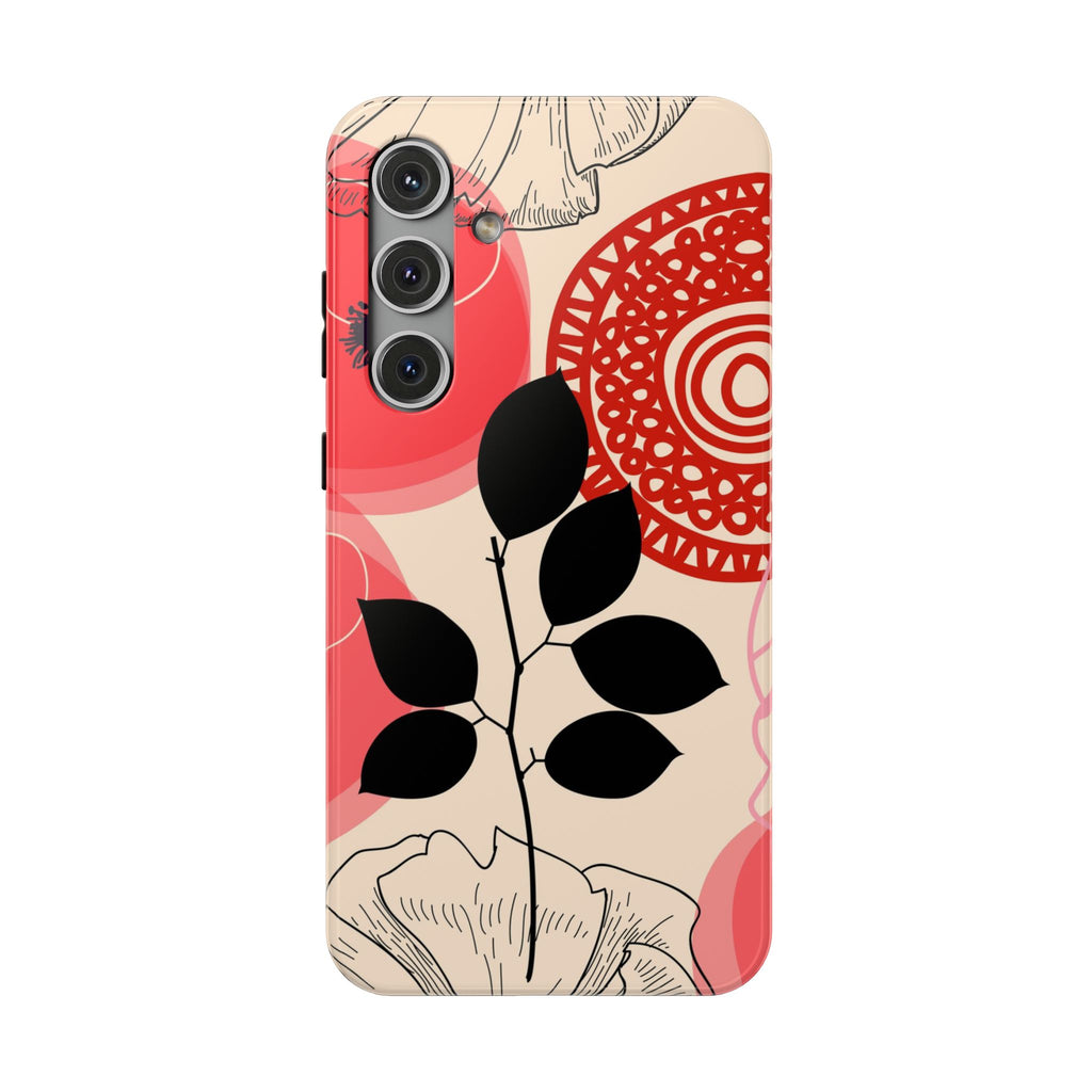 Floral Mandala, Red & Black leaf iPhone Impact-Resistant Phone Cases