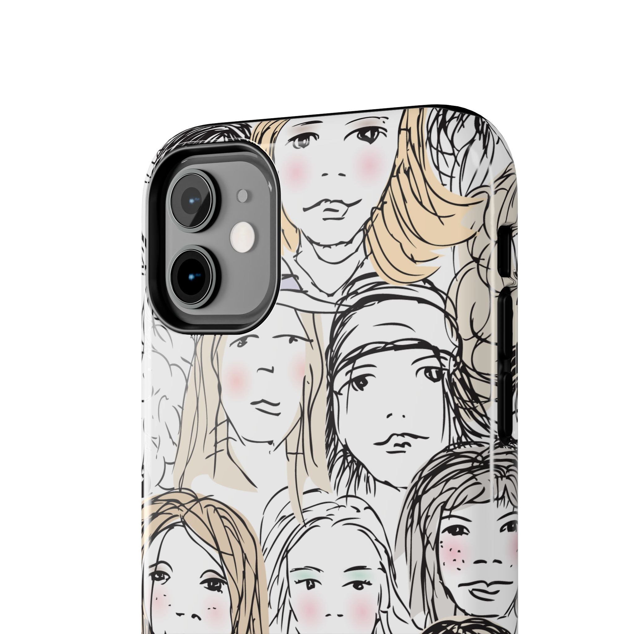 Phone Case — Hand-Drawn Faces Pattern