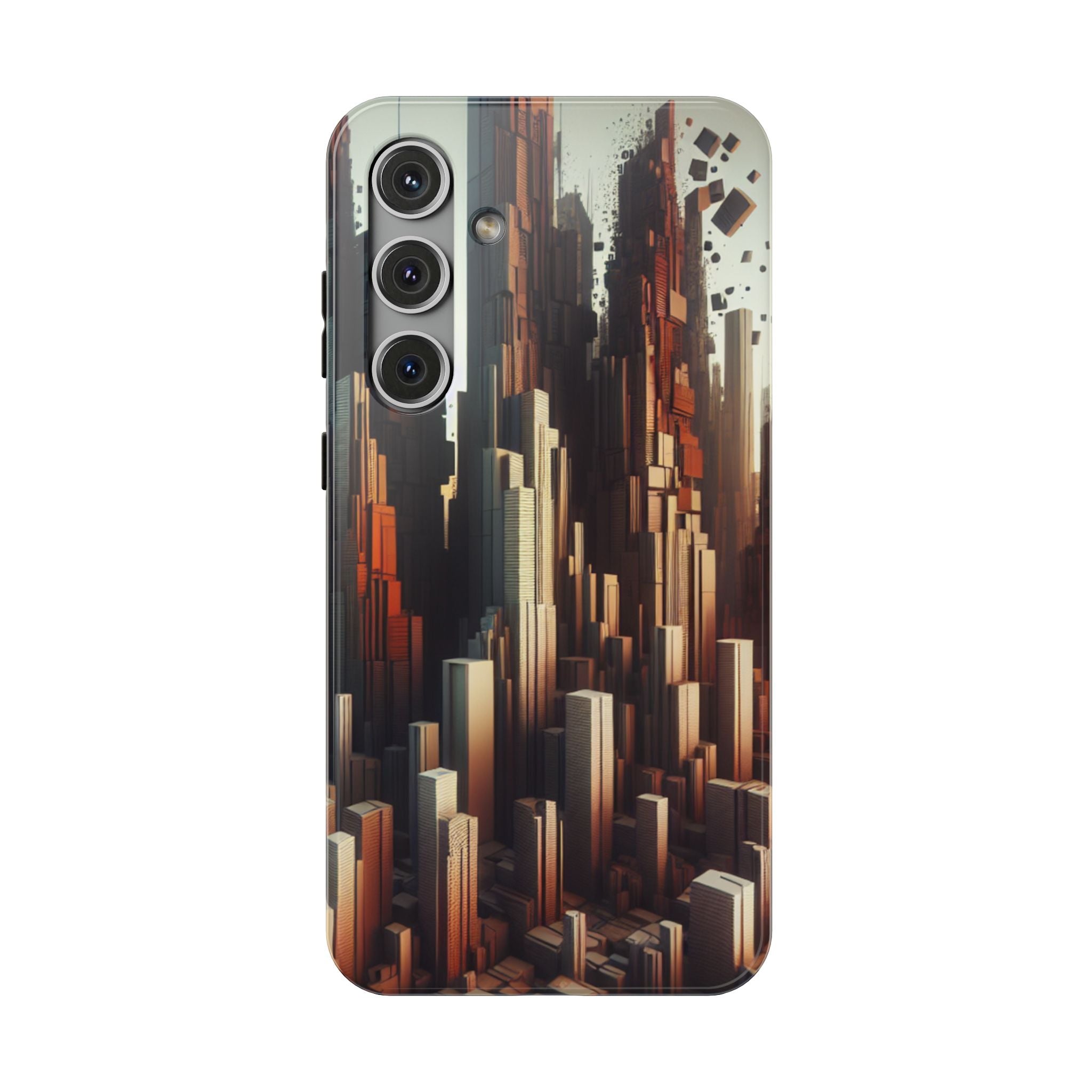 Urban Geometric Impact Resistant Phone Case - Futuristic Cityscape Design