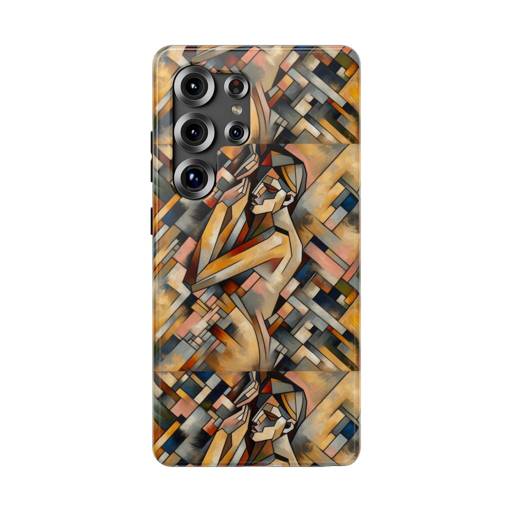 Art Deco Mosaic Phone Case — Geometric Nude Figure Impact-Resistant Case