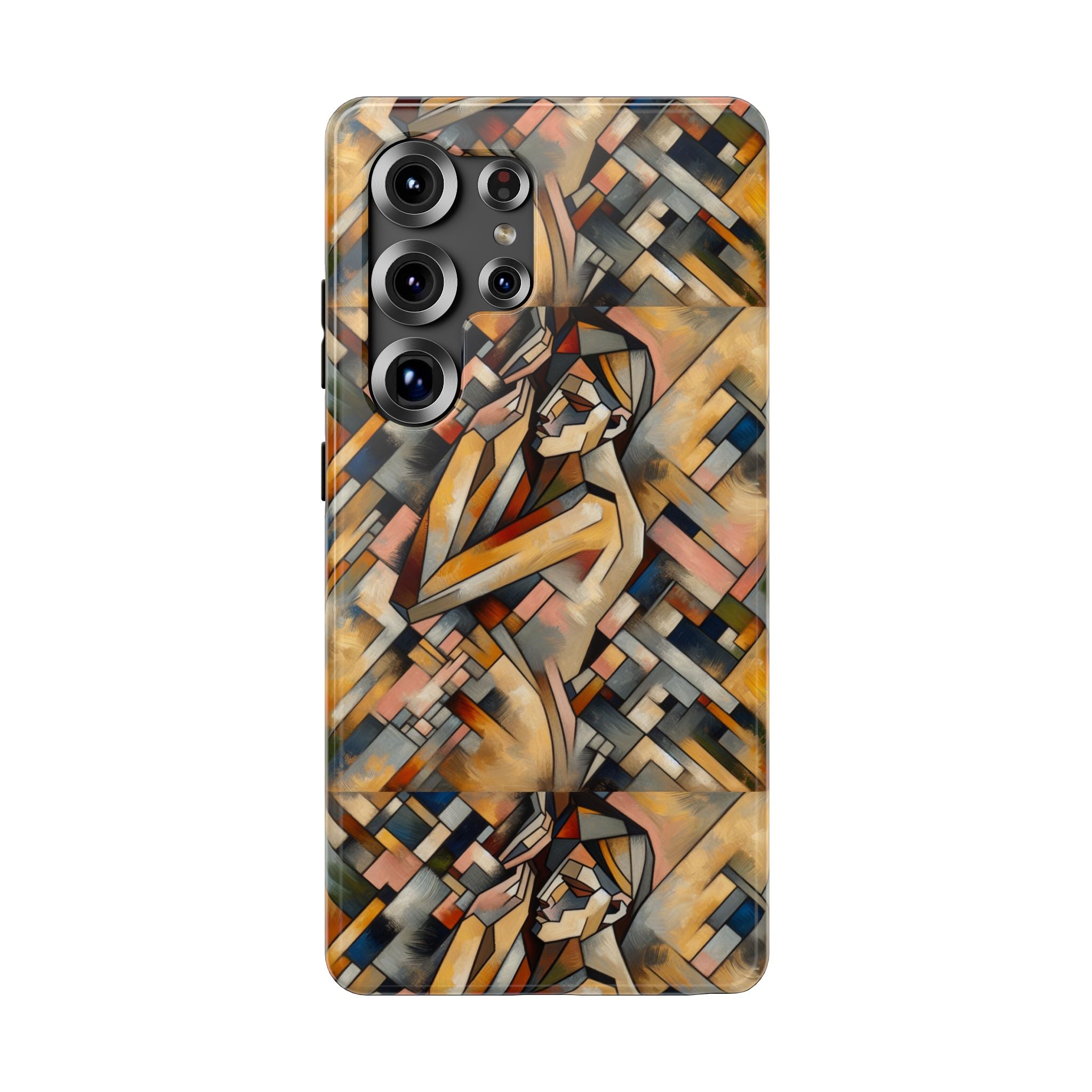 Art Deco Mosaic Phone Case — Geometric Nude Figure Impact-Resistant Case