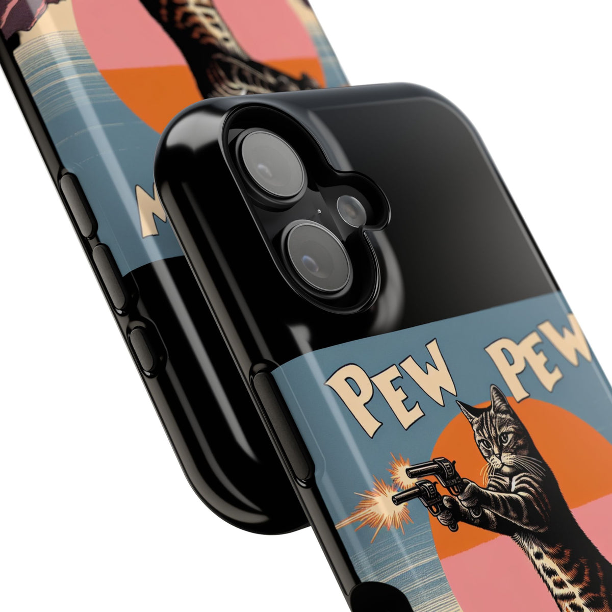 Phone Case - Retro 'Pew Pew' Shooting Cat Impact-Resistant Case
