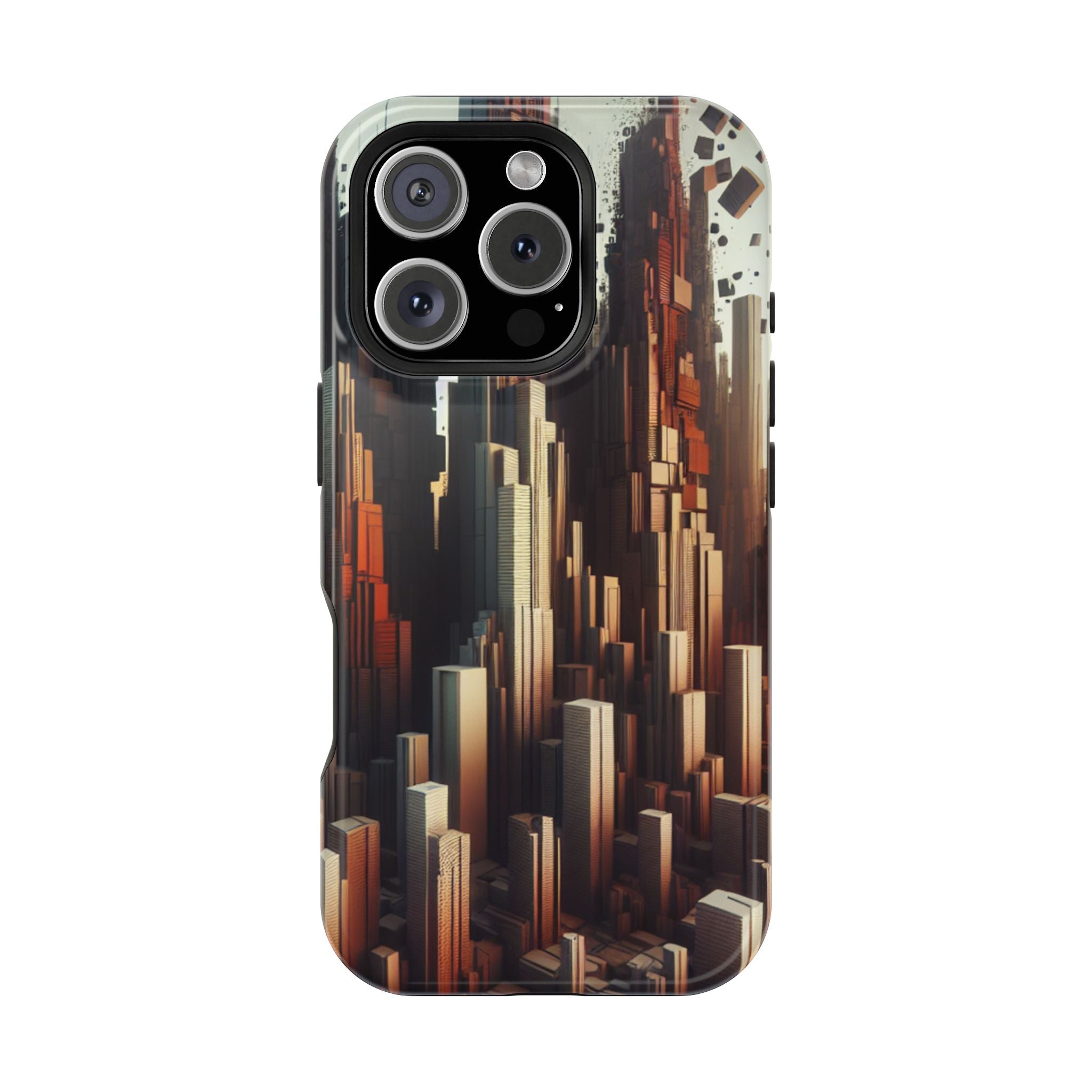 Urban Geometric Impact Resistant Phone Case - Futuristic Cityscape Design