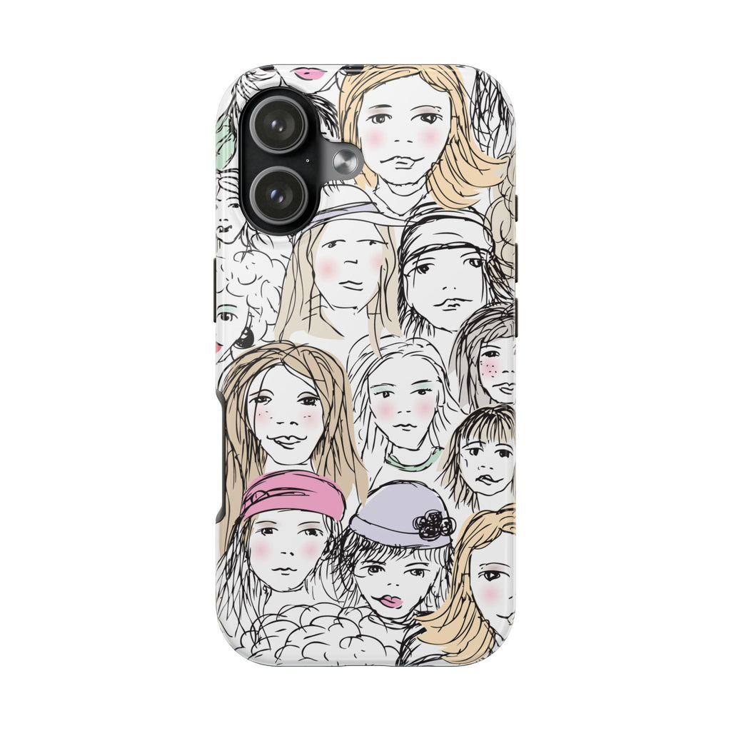 Phone Case — Hand-Drawn Faces Pattern
