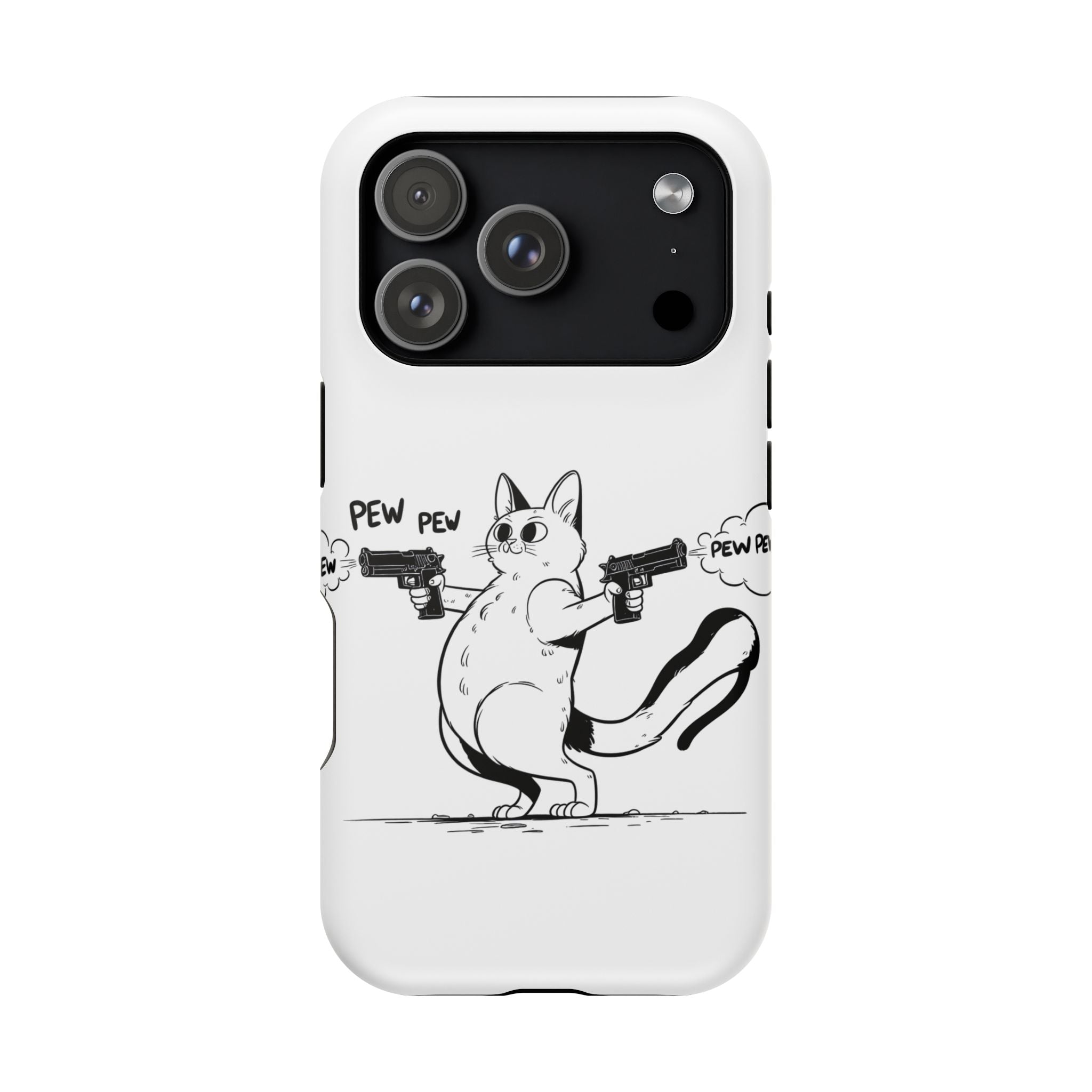 Cat Shooting 'Pew Pew' Phone Case — Impact-Resistant iPhone Cover
