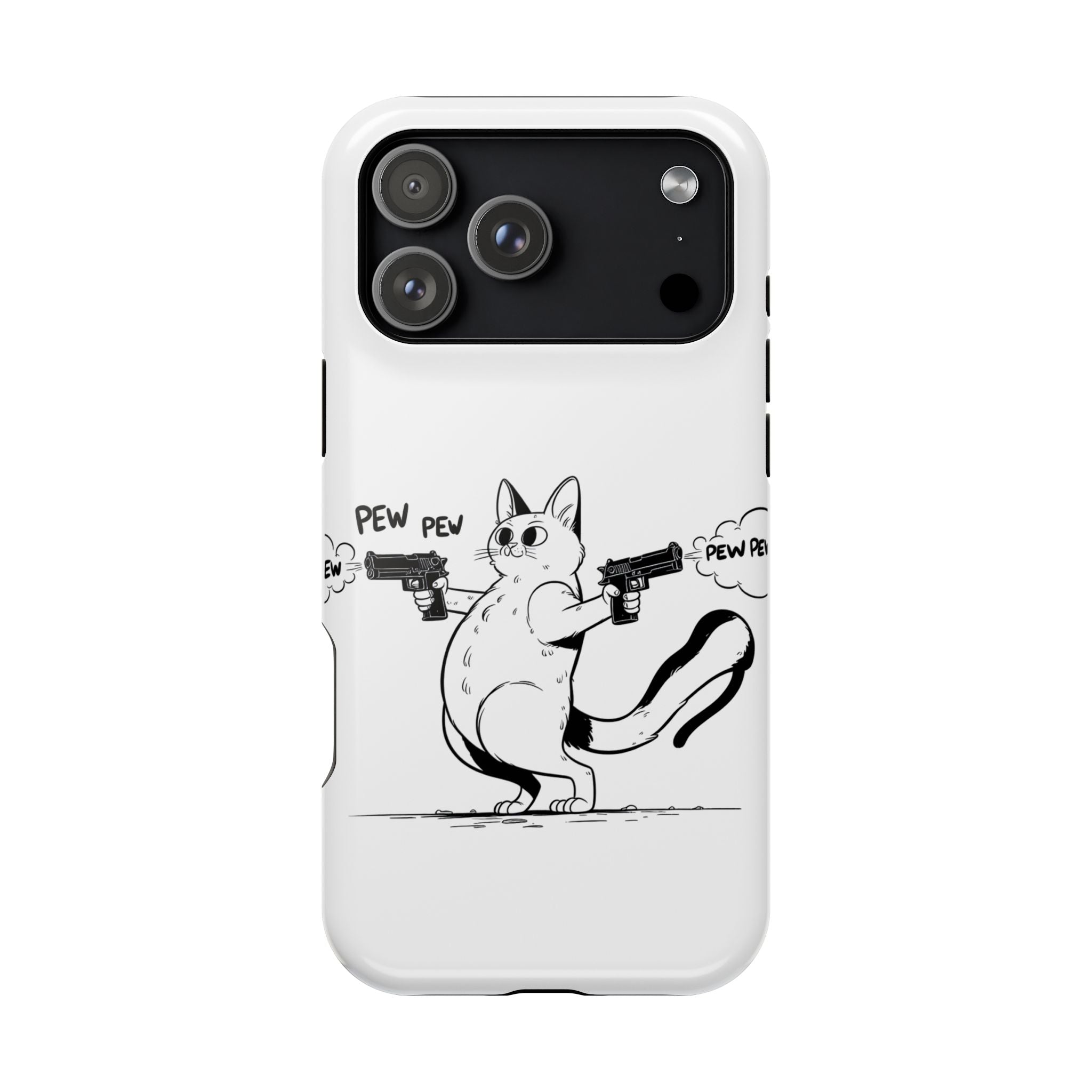 Cat Shooting 'Pew Pew' Phone Case — Impact-Resistant iPhone Cover