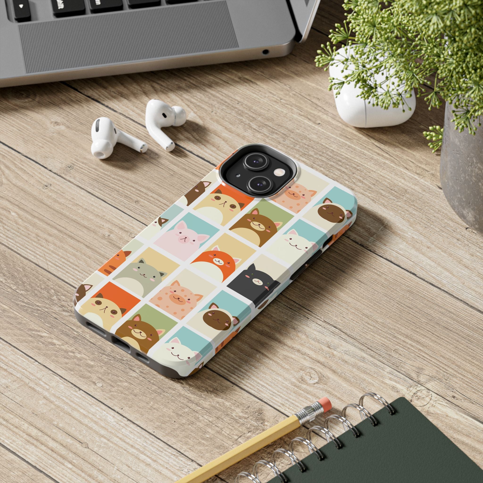Cute Grid Cats Tough Phone Case