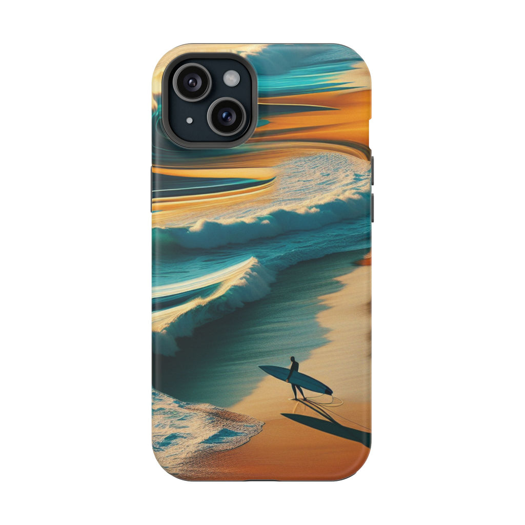 Surf Sunset Impact-Resistant Phone Case — Surfer Silhouette Beach Waves Design