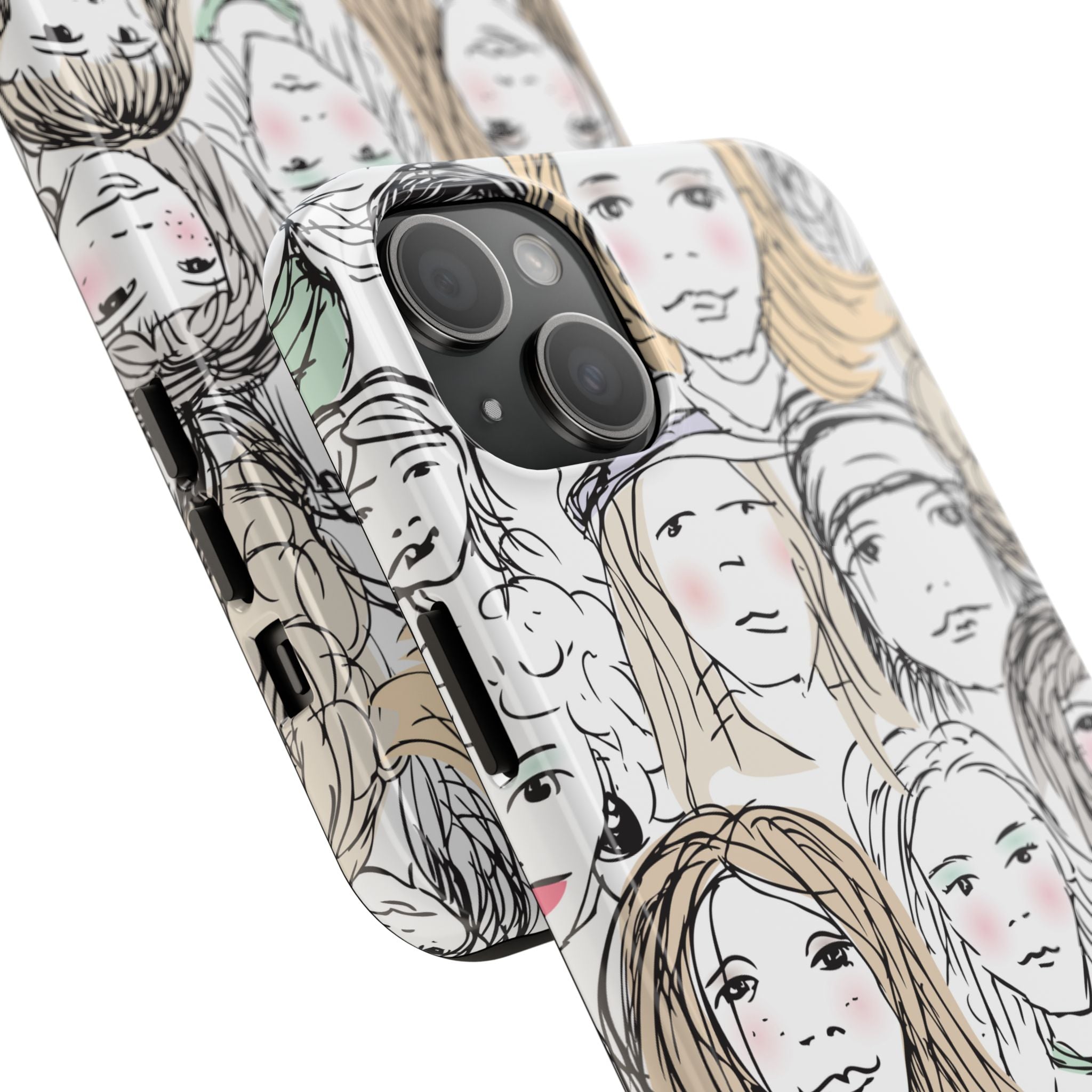 Phone Case — Hand-Drawn Faces Pattern
