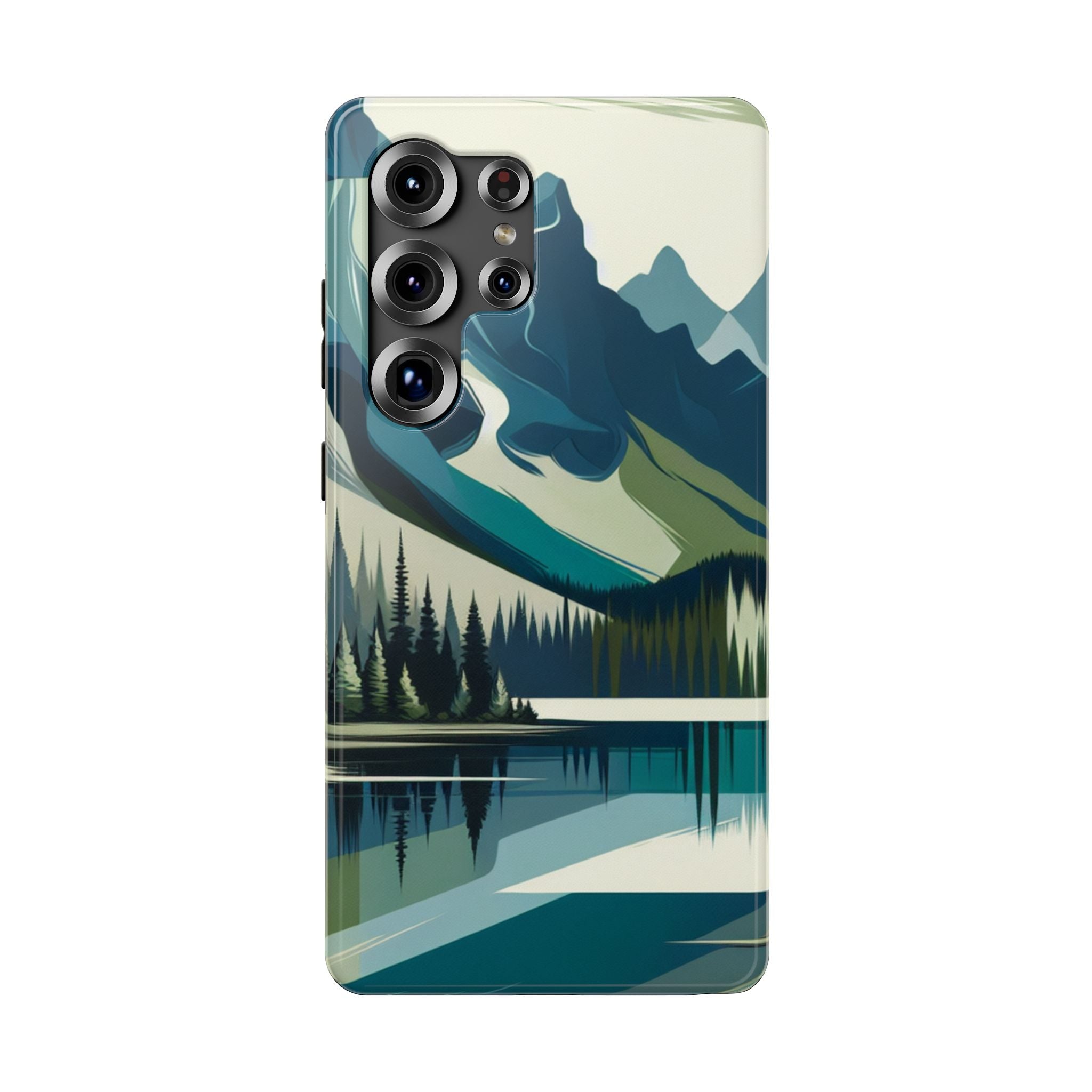 Impact Resistant Phone Case - Mountain Lake with Forest Design