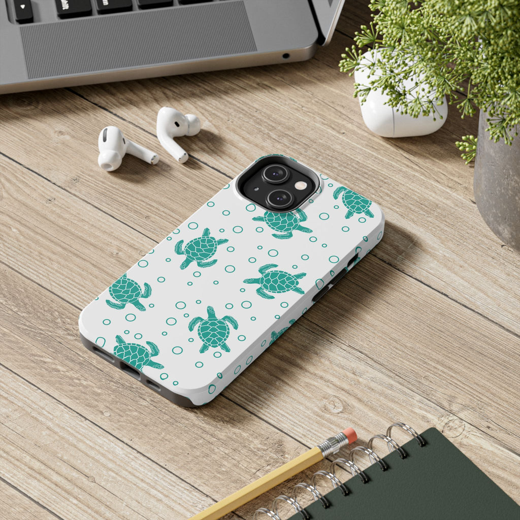 Sea Turtle Pattern Tough Phone Case — Teal Turtle Protective Cover