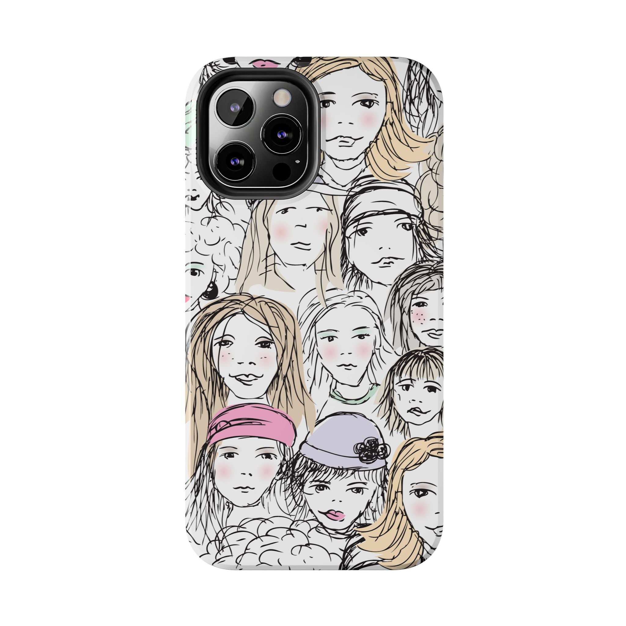 Phone Case — Hand-Drawn Faces Pattern