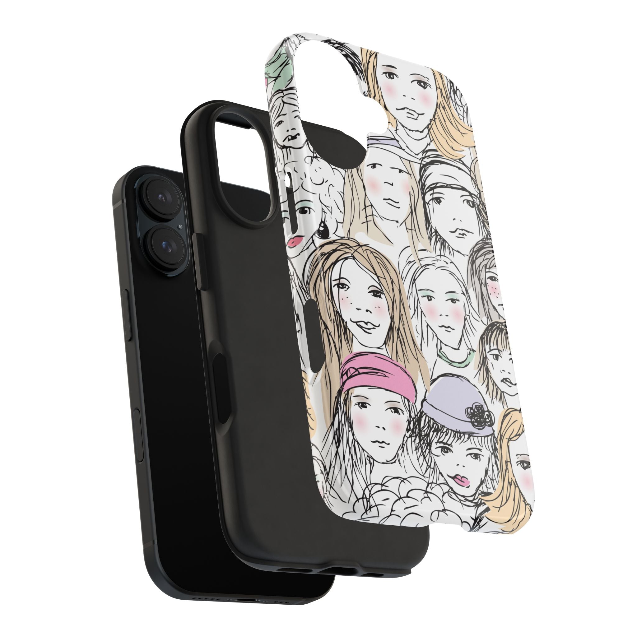 Phone Case — Hand-Drawn Faces Pattern