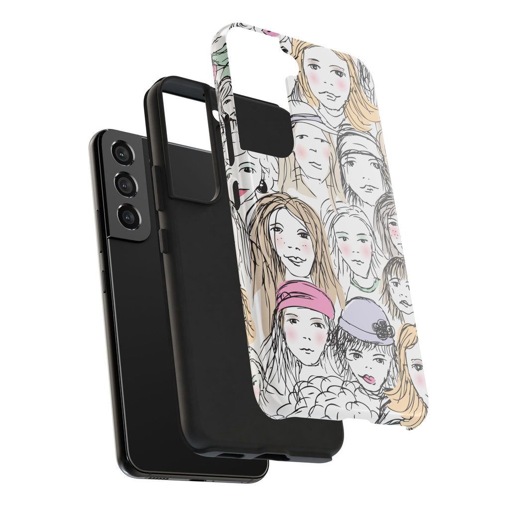 Phone Case — Hand-Drawn Faces Pattern
