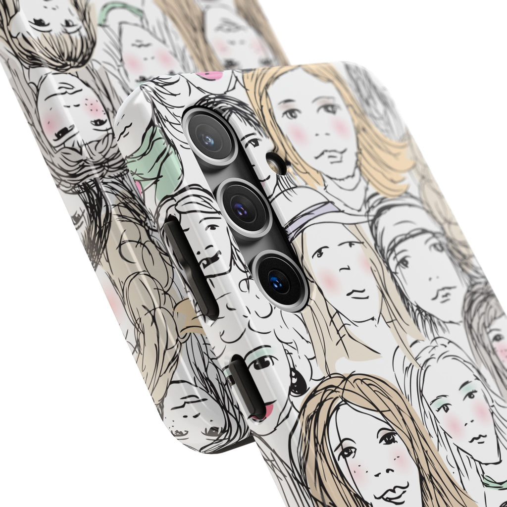 Phone Case — Hand-Drawn Faces Pattern