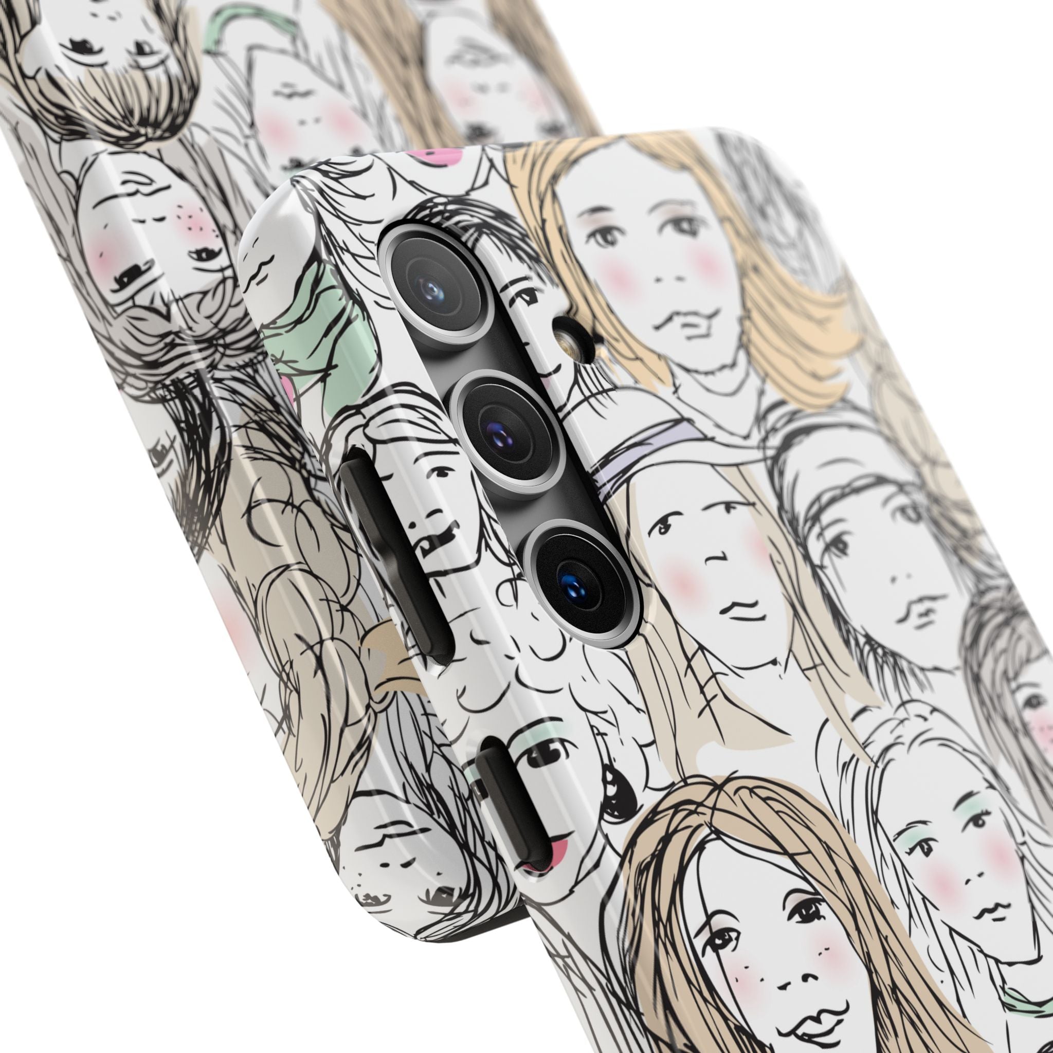 Phone Case — Hand-Drawn Faces Pattern