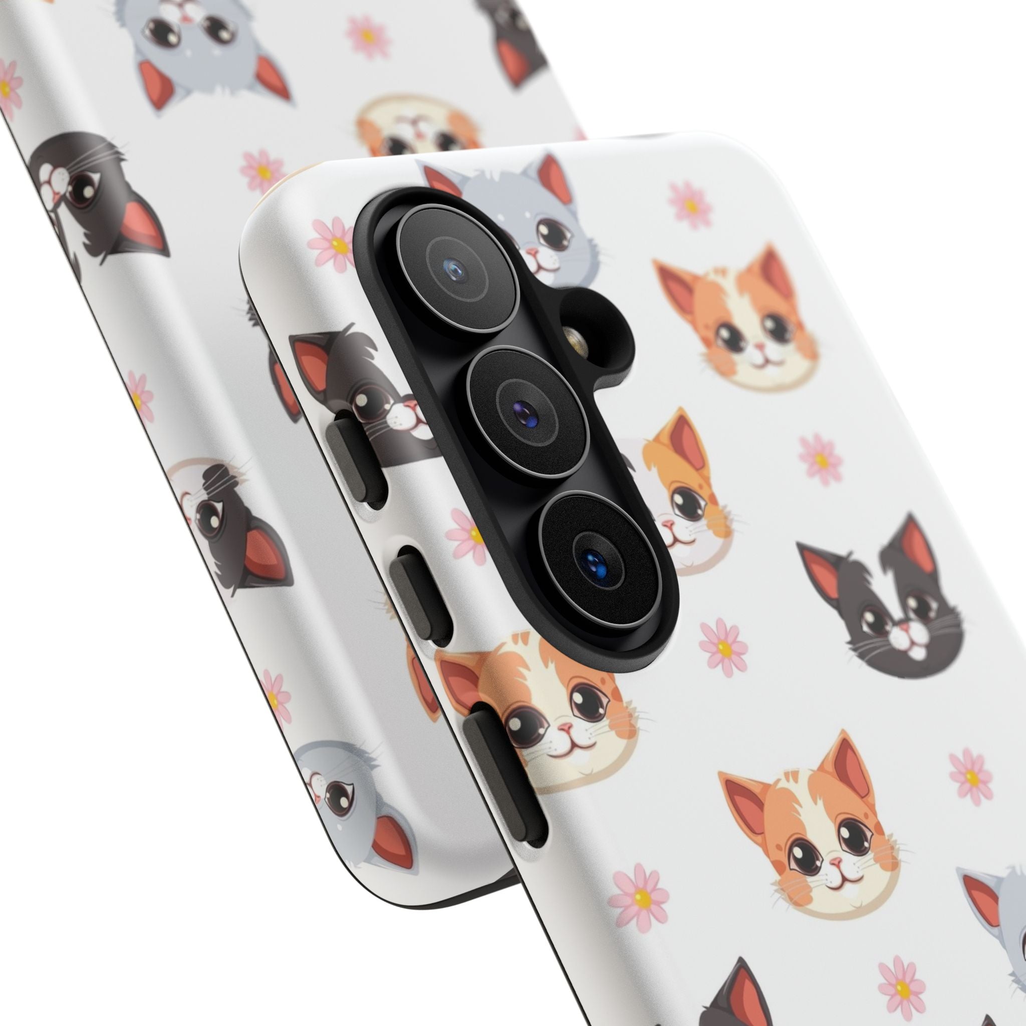 Cute Cat Faces Tough Phone Case — Floral Calico, Tuxedo & Grey Kitten Pattern