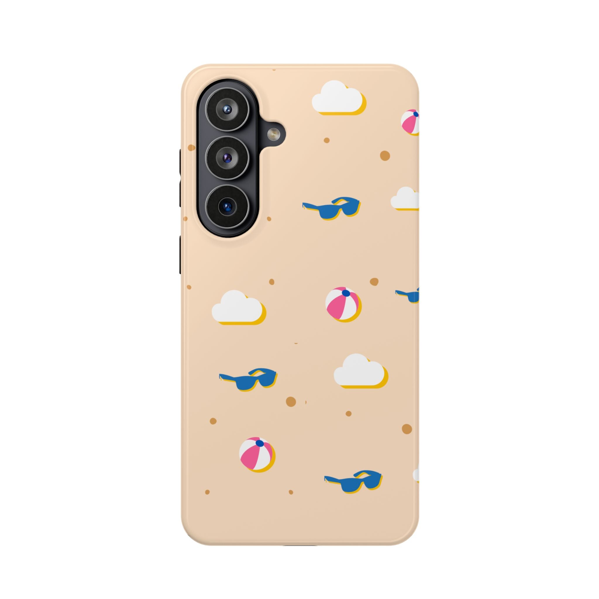 Beach Pattern Impact-Resistant Phone Case — Sunglasses, Beach Ball & Clouds Design