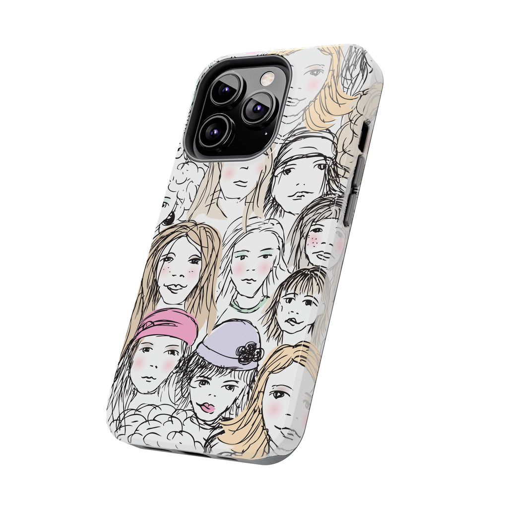 Phone Case — Hand-Drawn Faces Pattern
