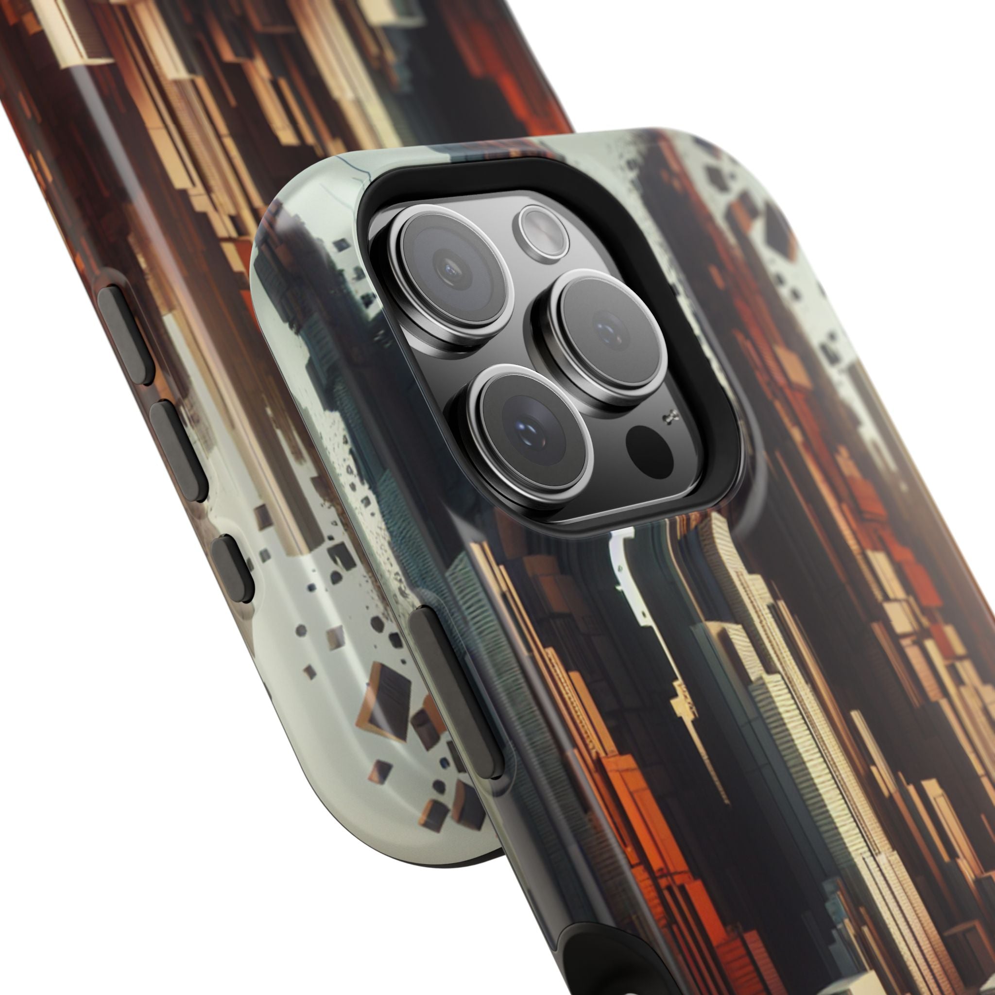 Urban Geometric Impact Resistant Phone Case - Futuristic Cityscape Design