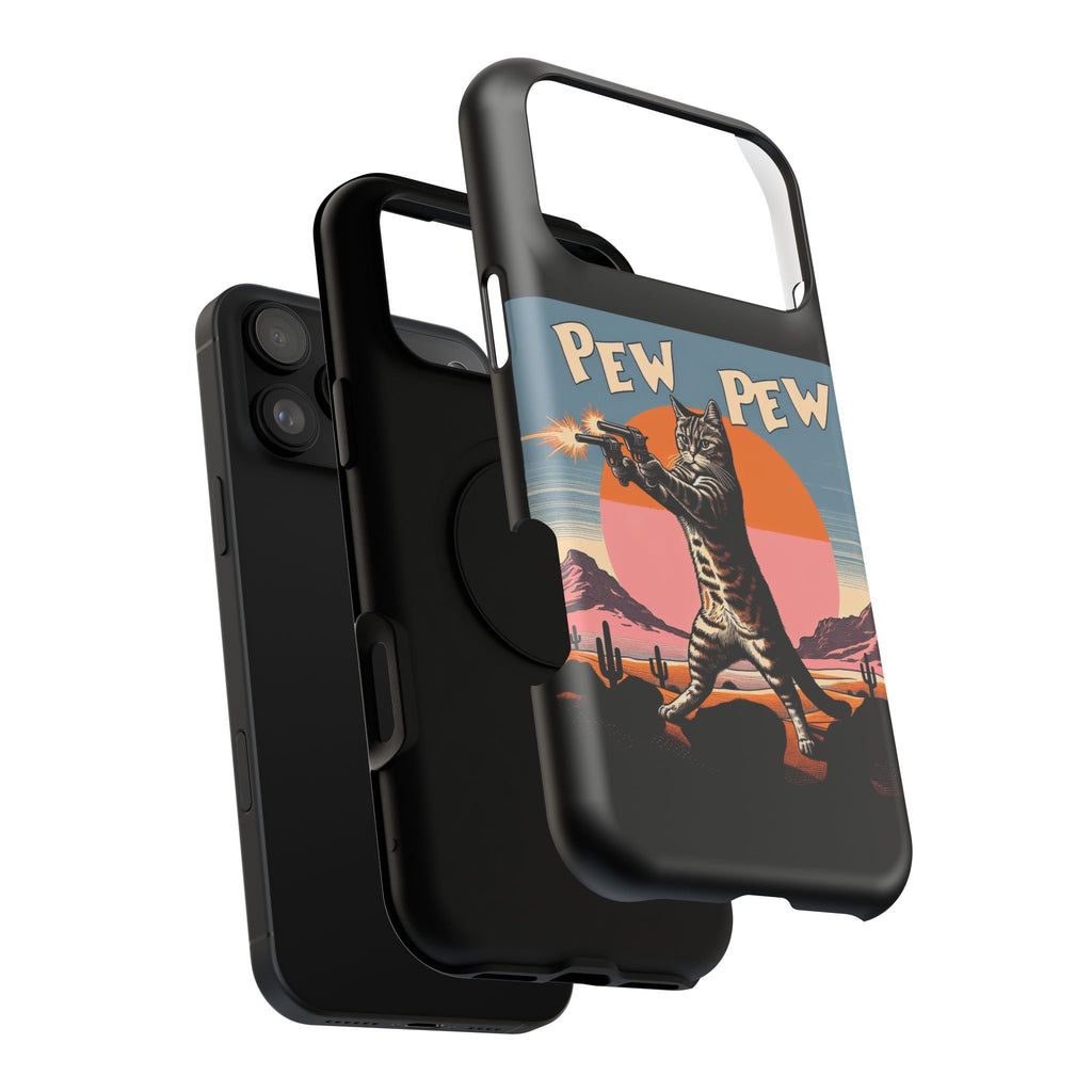 Phone Case - Retro 'Pew Pew' Shooting Cat Impact-Resistant Case