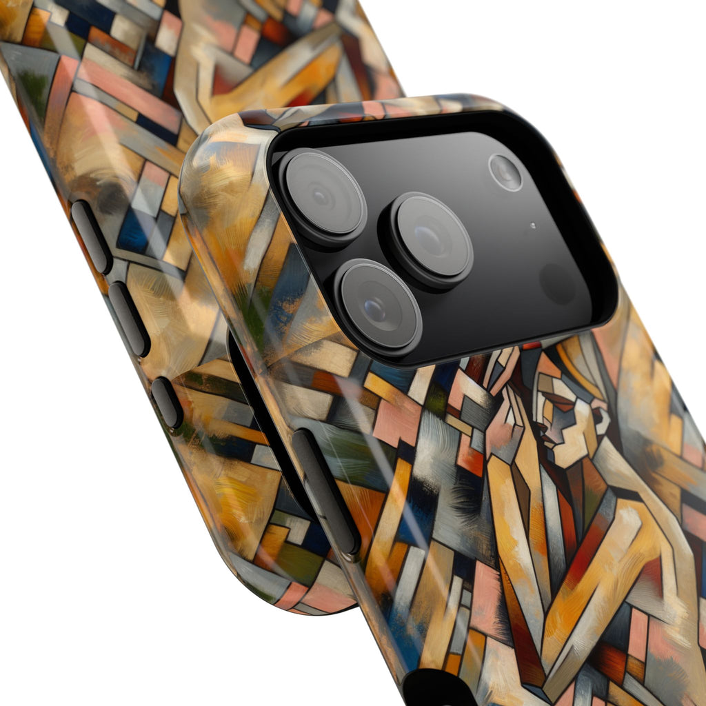 Art Deco Mosaic Phone Case — Geometric Nude Figure Impact-Resistant Case