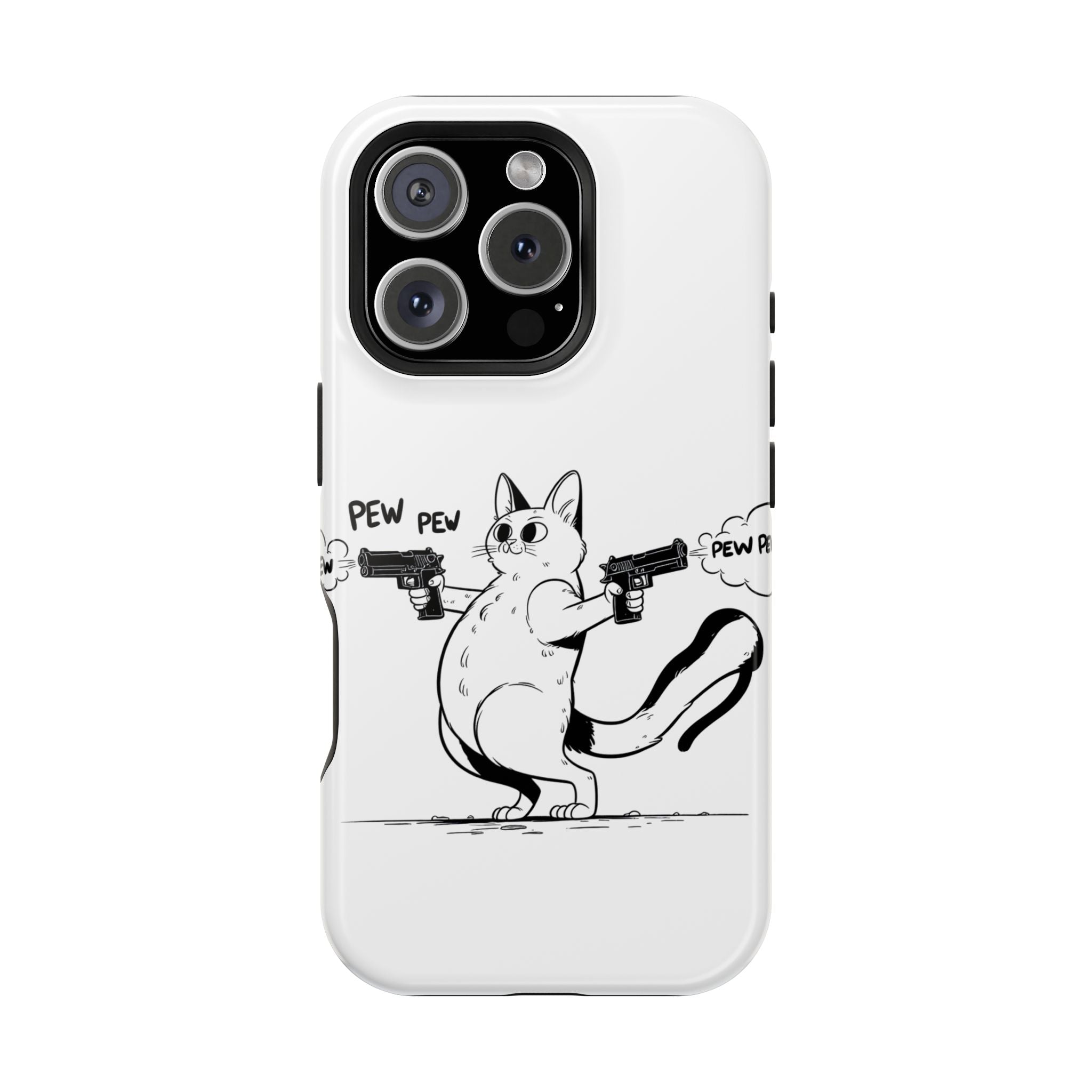 Cat Shooting 'Pew Pew' Phone Case — Impact-Resistant iPhone Cover