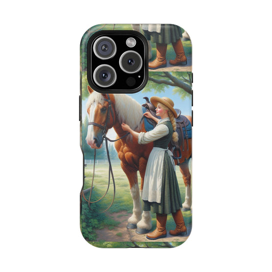 Classic Horse Care Impact Resistant Phone Case - Tough Cases with Vintage Farm girl Design